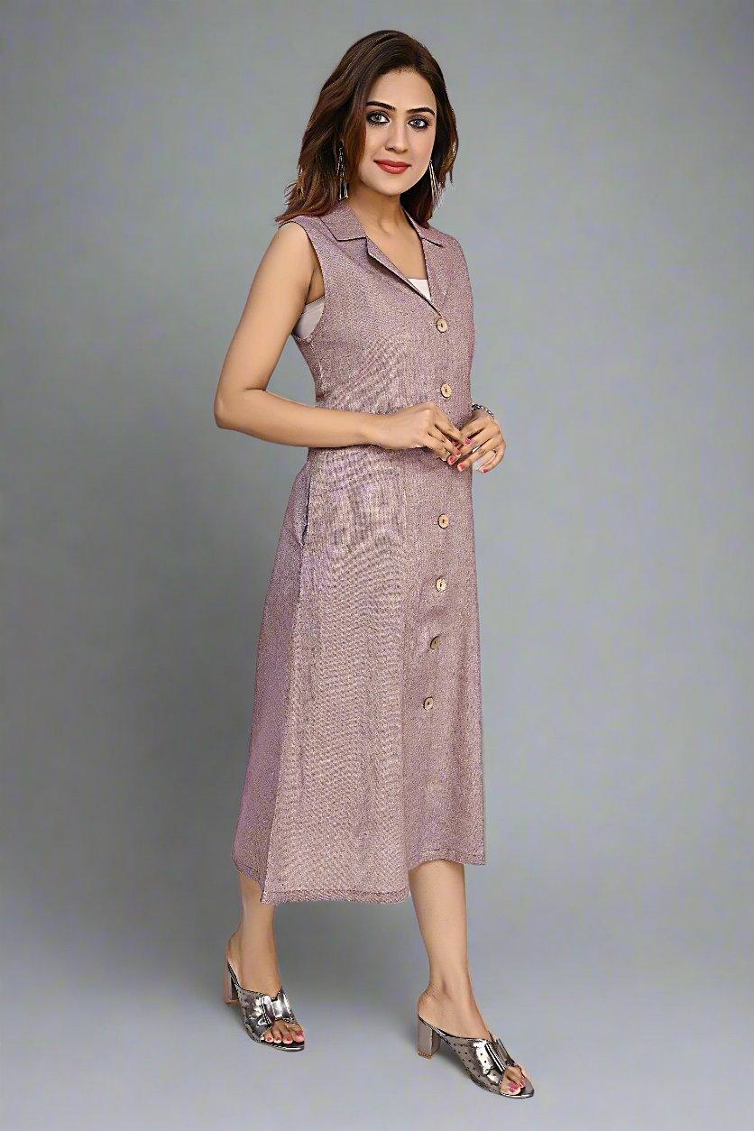 Elegant Mauve Sleeveless Dress - Nirmal Online