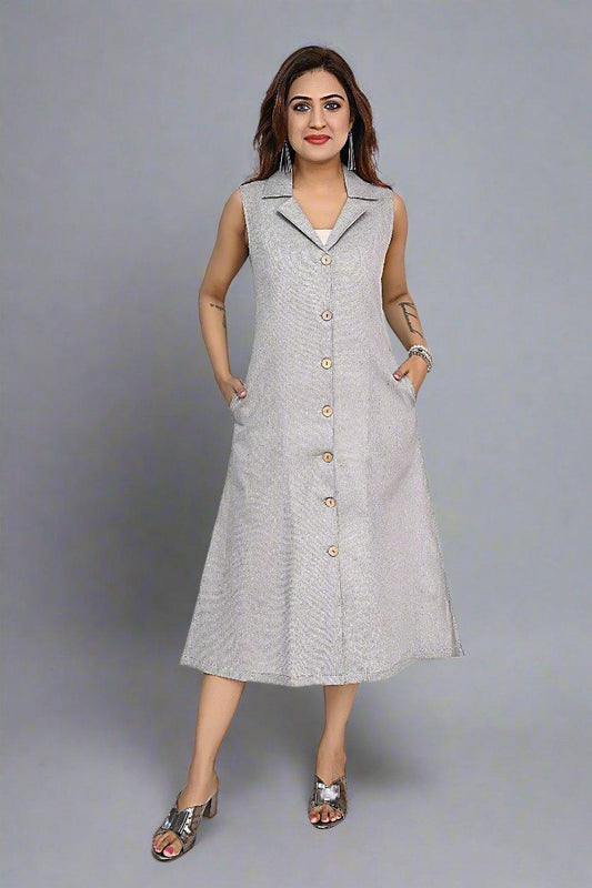 Silver Grace Sleeveless Dress - Nirmal Online