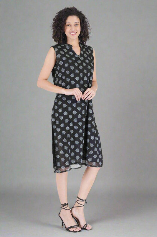 Snowflake Printed Black Dress - Nirmal Online
