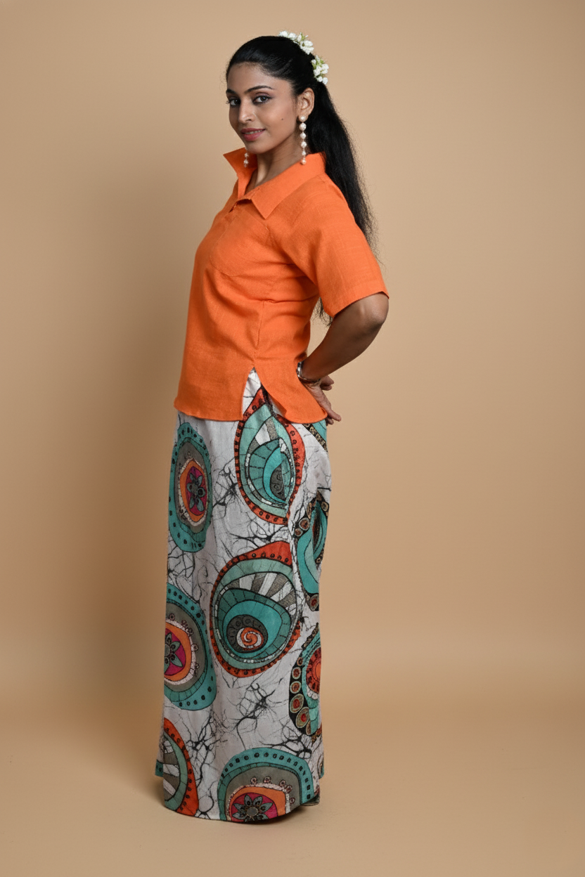 Women Solid Orange Halfsleeve Kurti