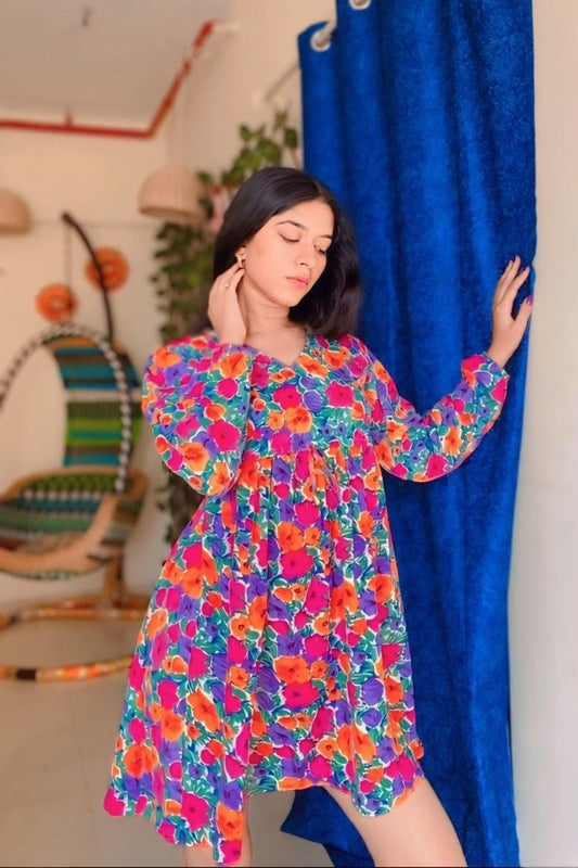 Tropical Bloom Flare Dress - Nirmal Online