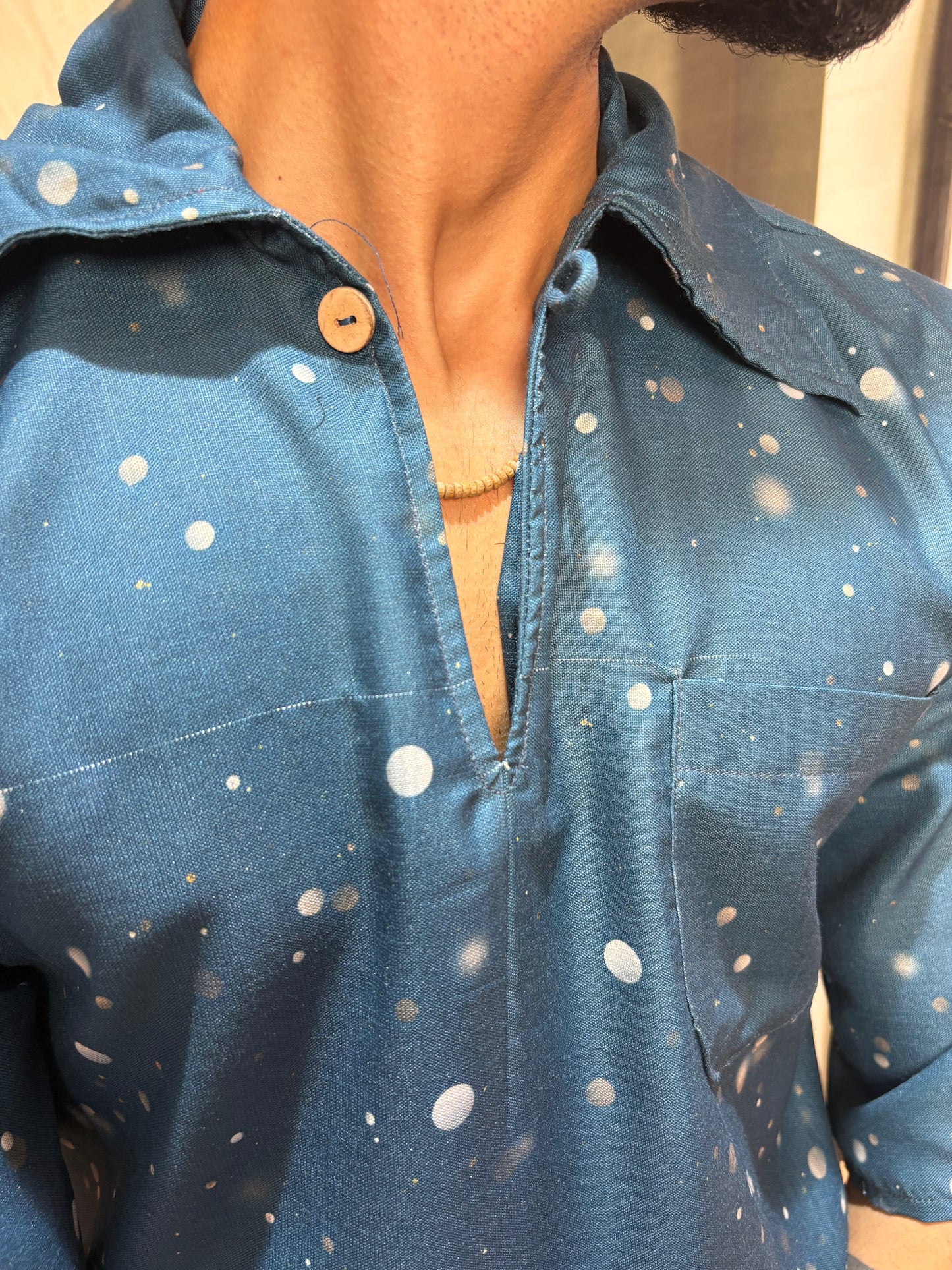 Men Blue Snow-City Print Printed Kurta