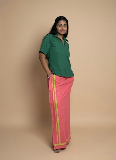Light Pink pajamalungi with green stripes for Women's