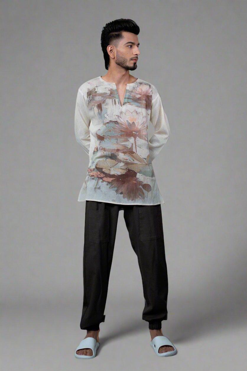 Lotus Flower Printed Kurta - Nirmal Online