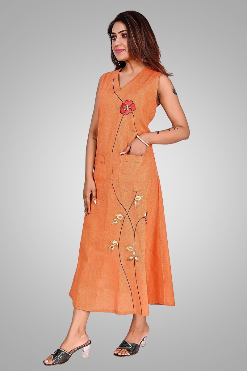 Orange Sunlit Blossom Dress - Nirmal Online