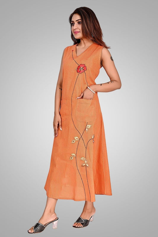 Orange Sunlit Blossom Dress - Nirmal Online