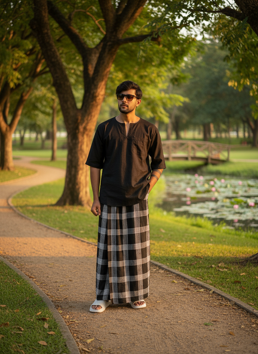 Black halfsleeve kurta for men's