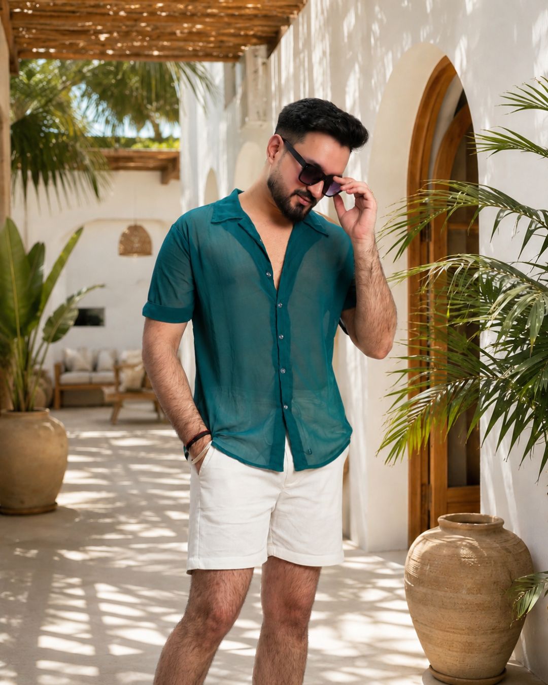 Men Ramagreen Colour Georgette Shirt