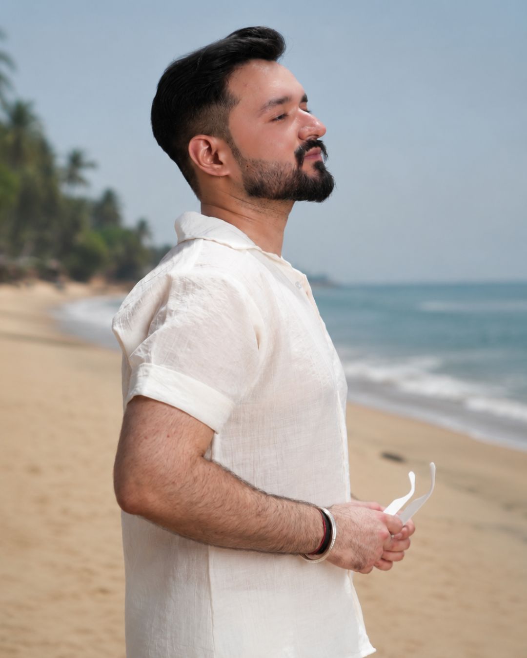 Men Ivory Colour  Chiffon Buttoned Shirt