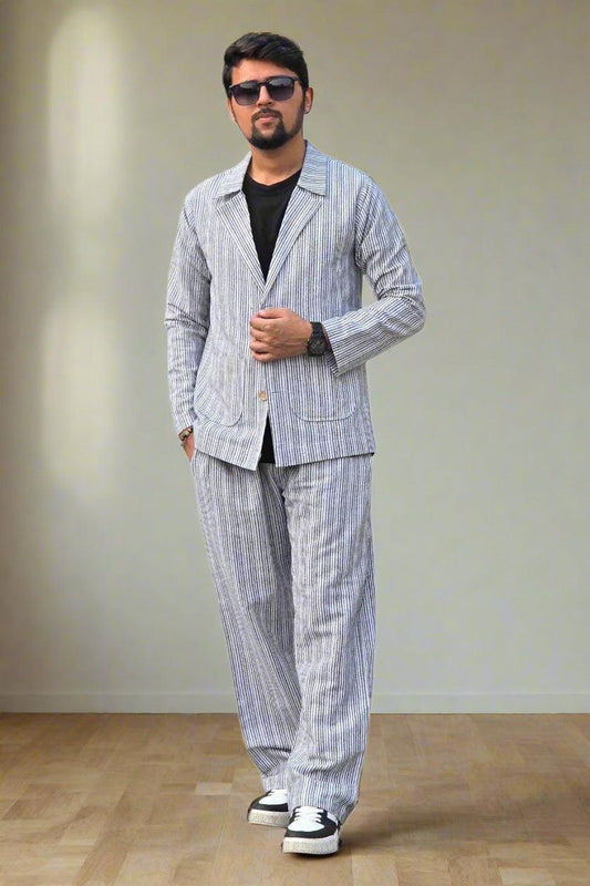 Black Stripe Cotton Blazer - Nirmal Online
