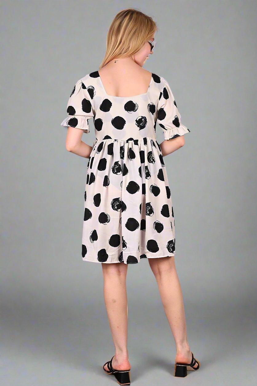 Monochrome Dots Flare Dress - Nirmal Online