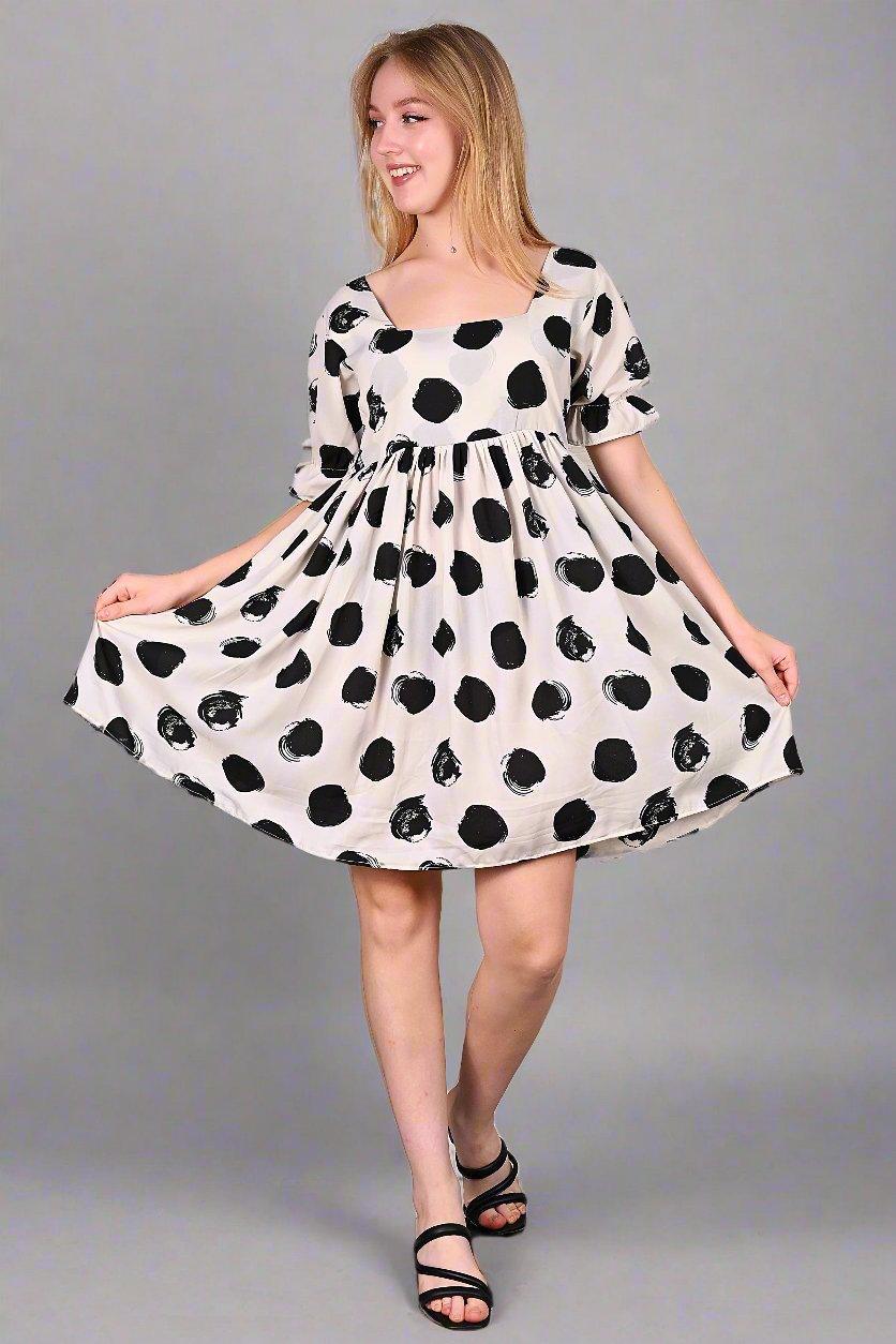 Monochrome Dots Flare Dress - Nirmal Online