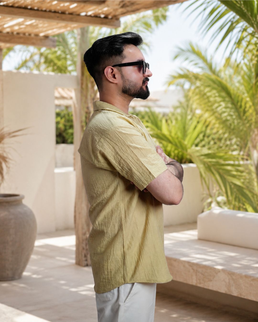 Men Dusty Yellow Colour Marina Chiffon Kurta Shirt