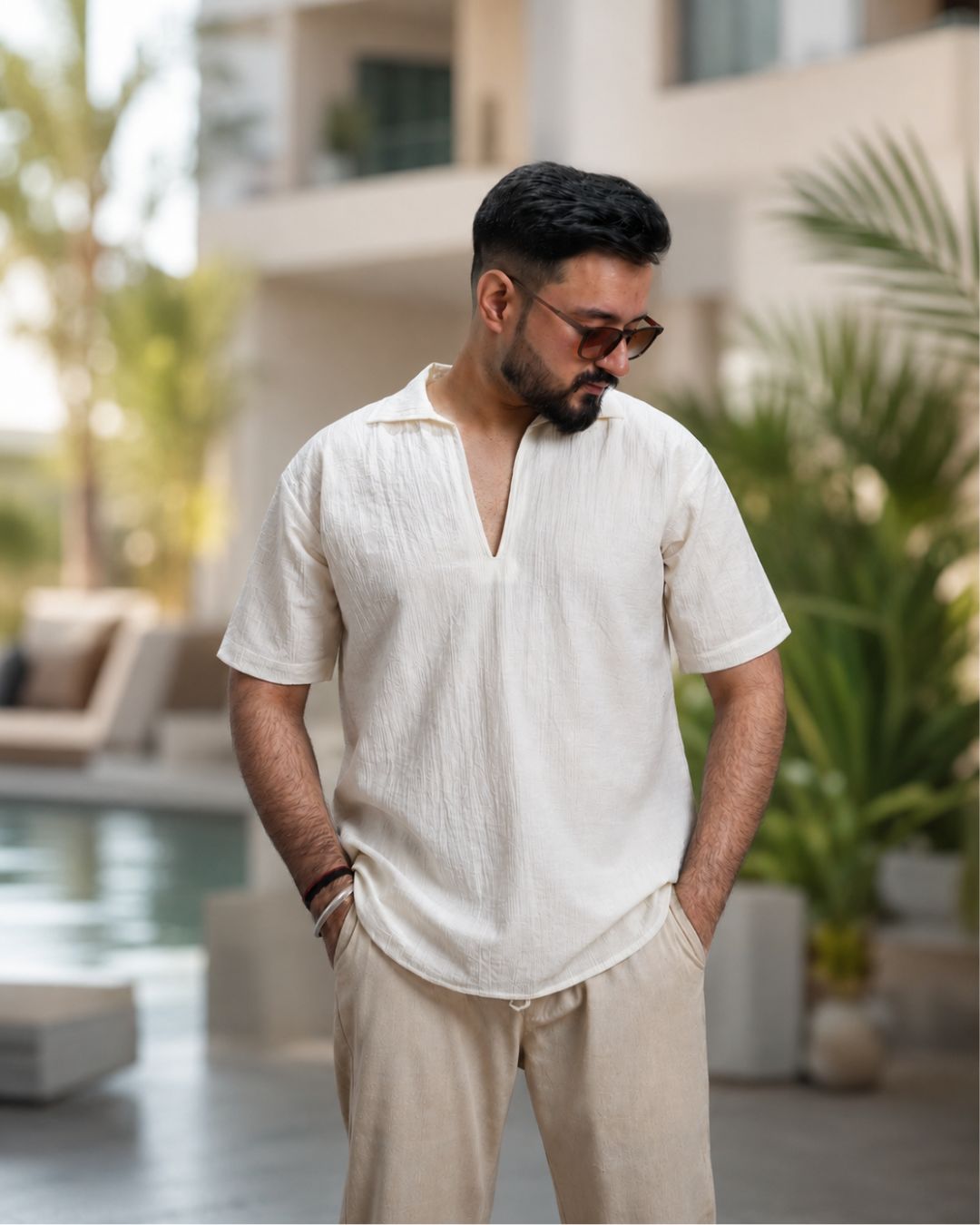 Men Ivory Colour Marina Chiffon Kurta Shirt