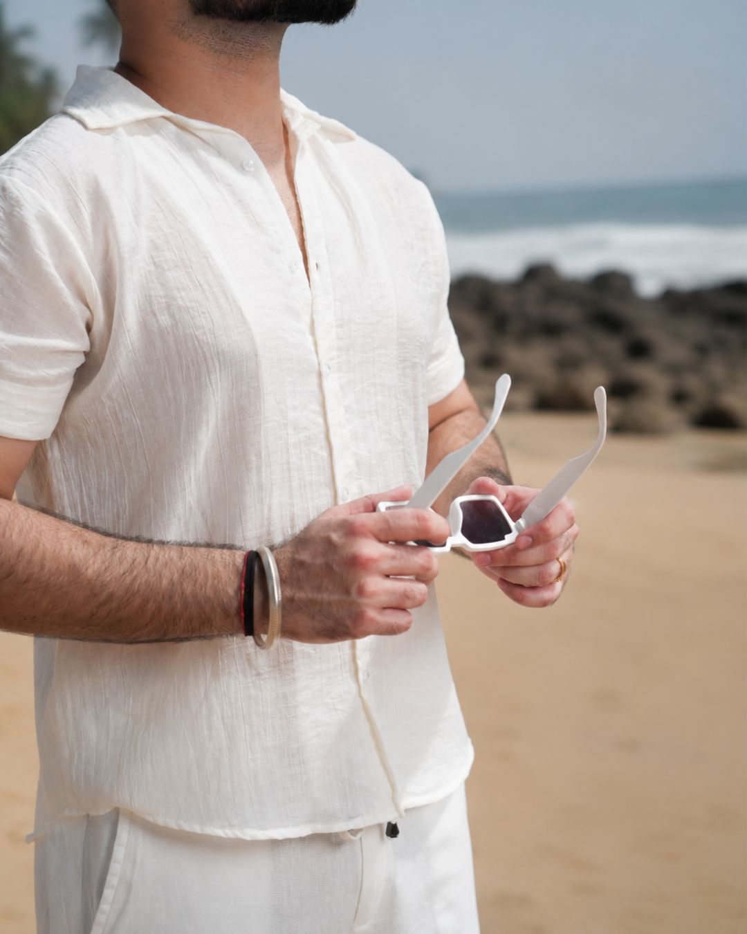 Men Ivory Colour  Chiffon Buttoned Shirt