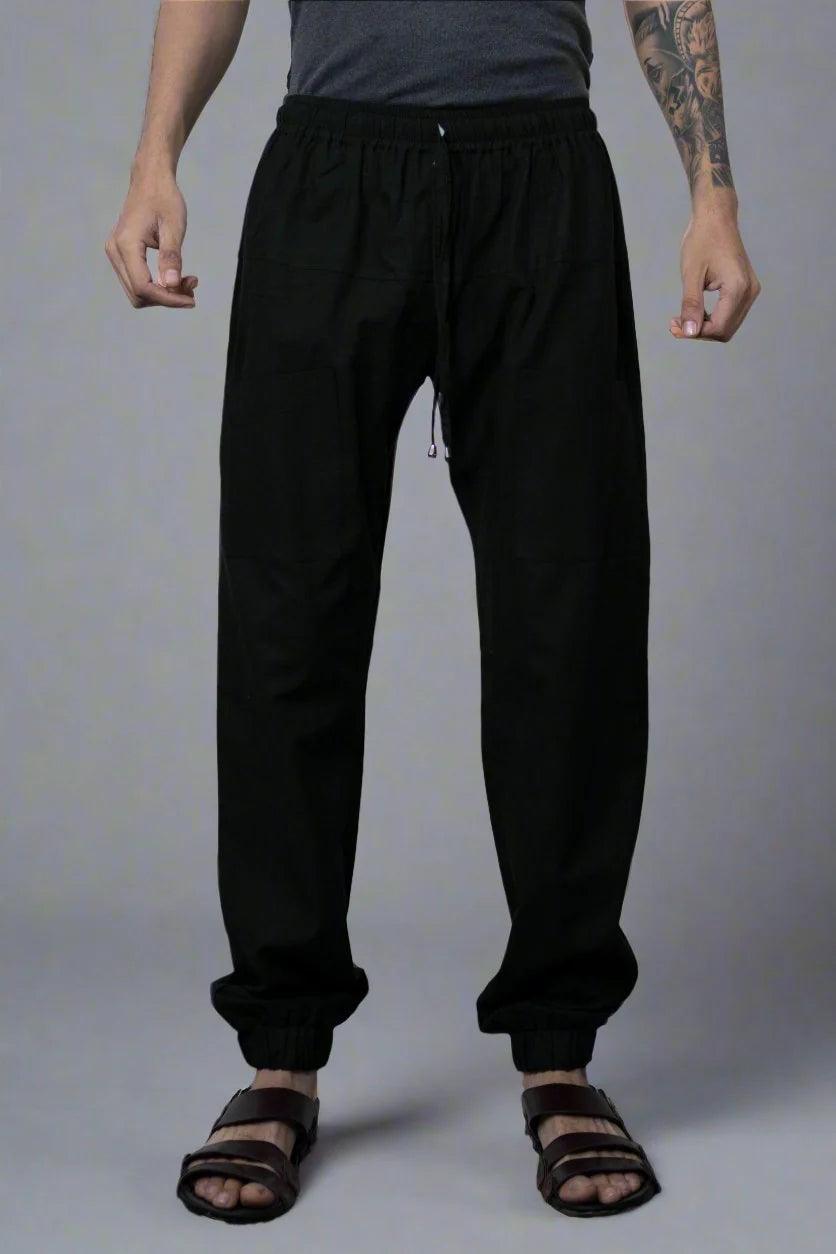 Plain Black Cotton Jogger Pajama - Nirmal Online