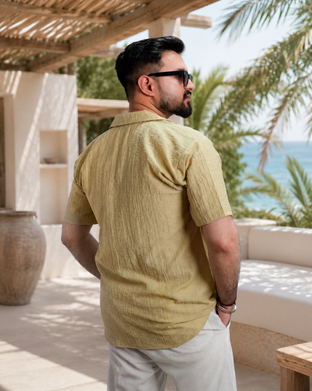 Men Dusty Yellow Colour Marina Chiffon Kurta Shirt