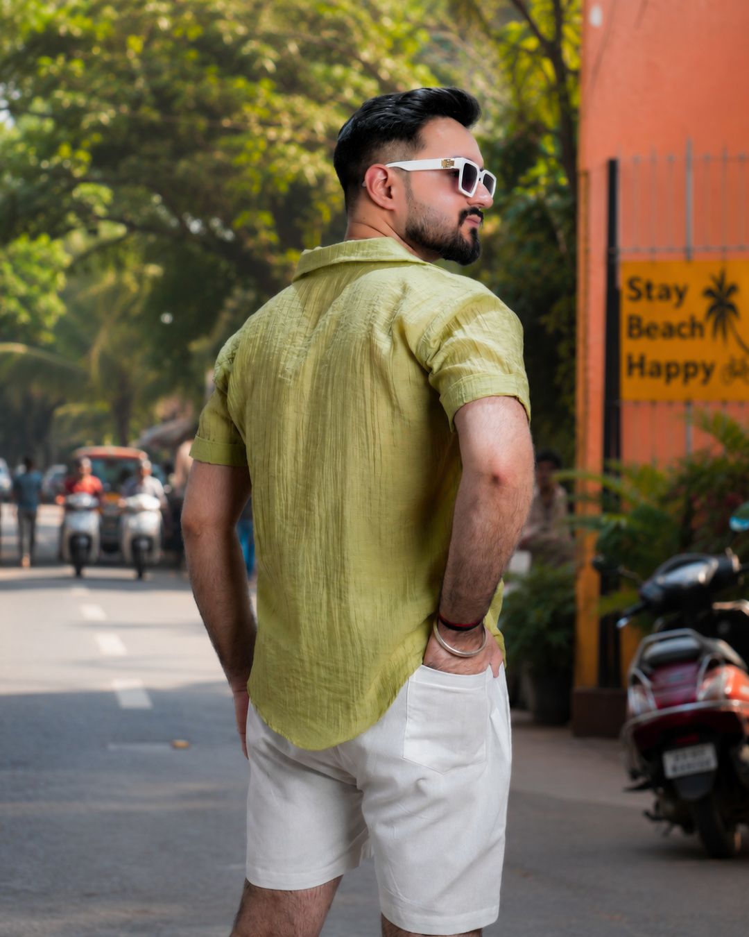 Men Sage Green Colour Chiffon Buttoned Shirt