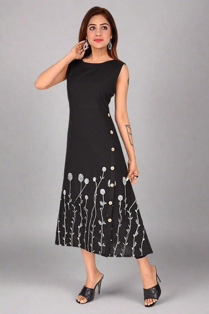 Black Whispering Petals Dress - Nirmal Online