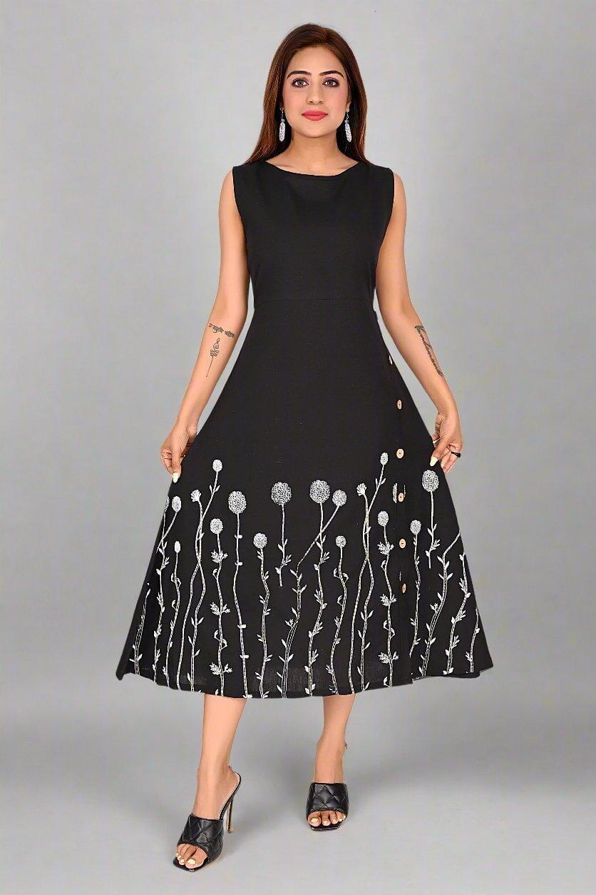 Black Whispering Petals Dress - Nirmal Online