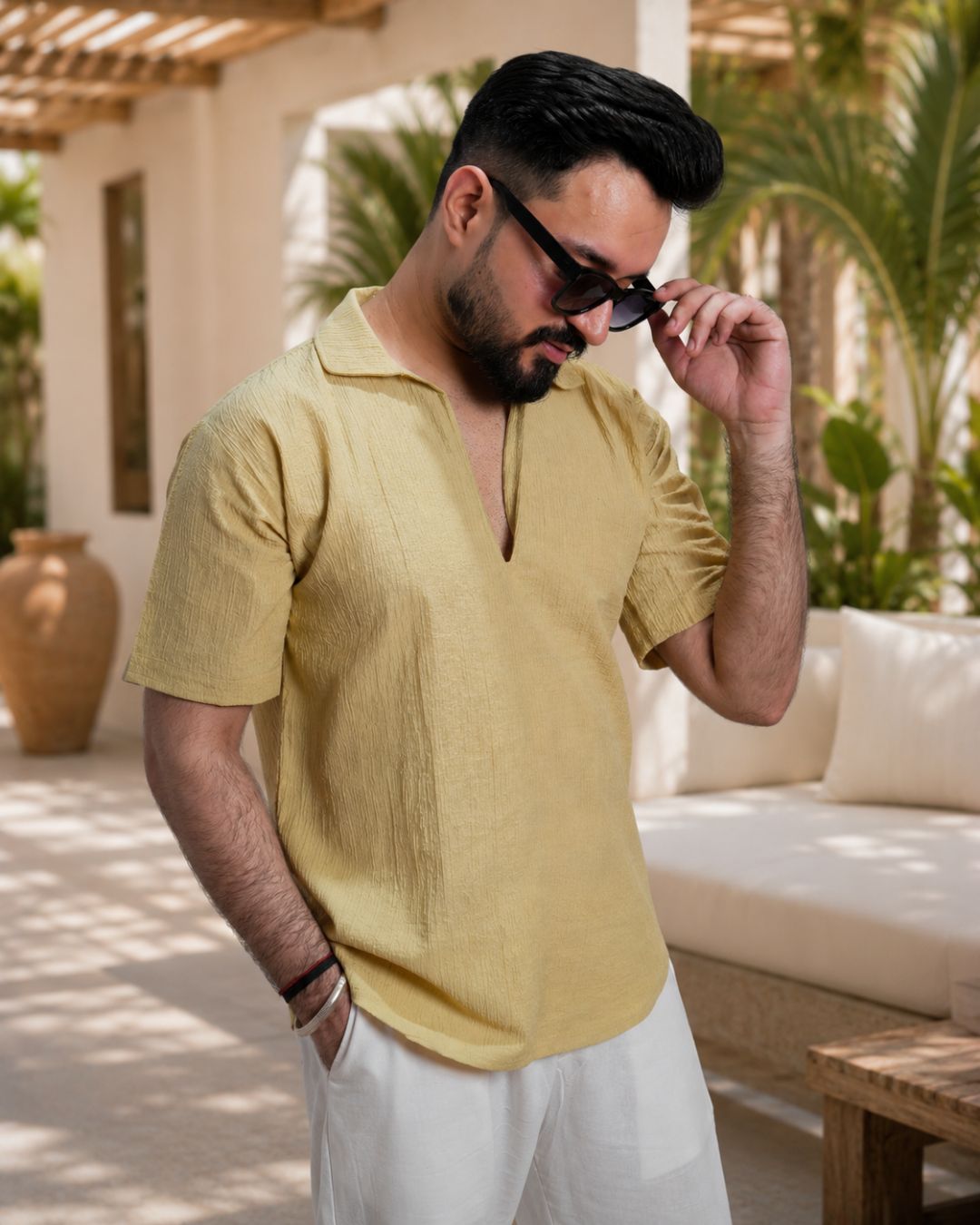 Men Dusty Yellow Colour Marina Chiffon Kurta Shirt