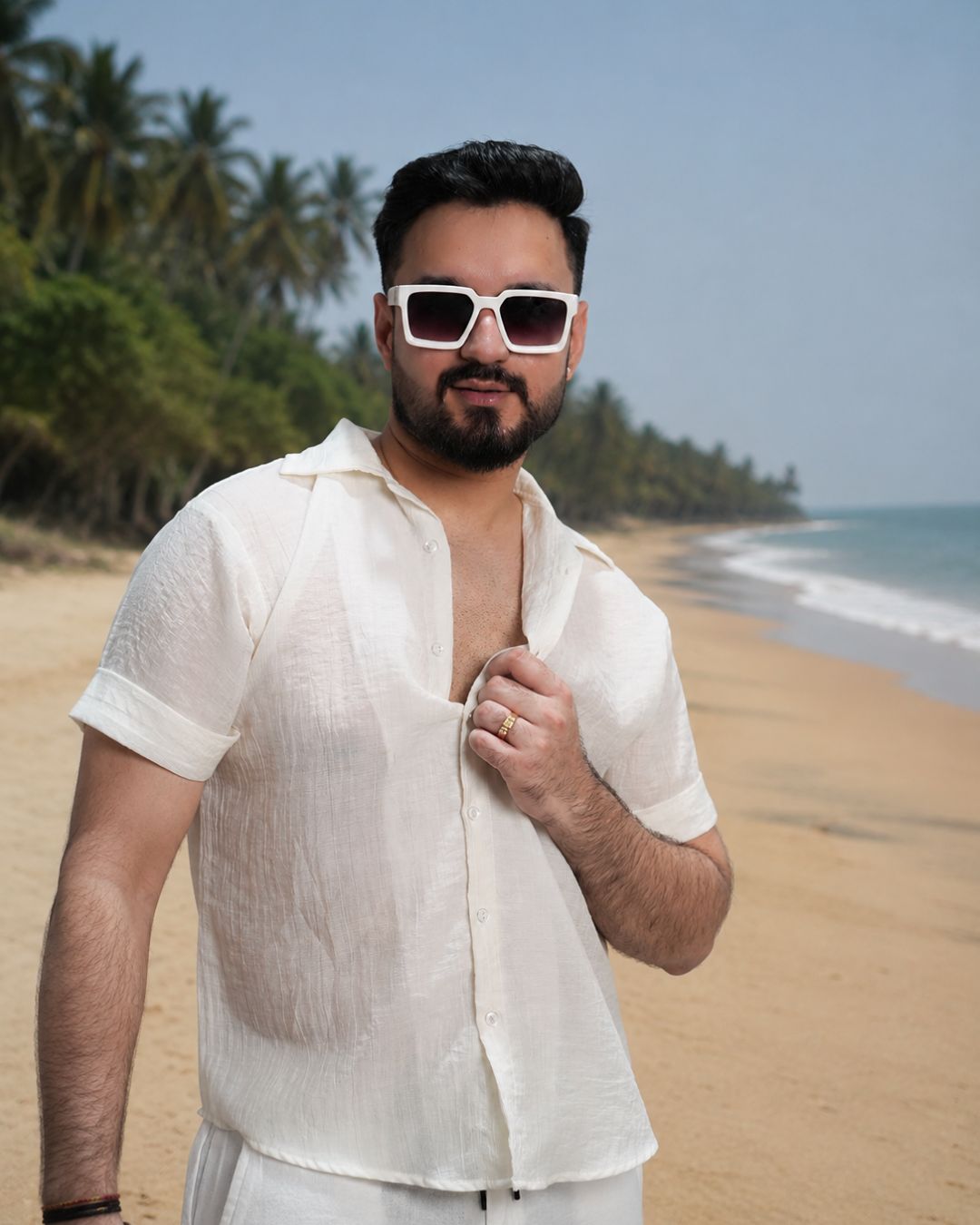 Men Ivory Colour  Chiffon Buttoned Shirt