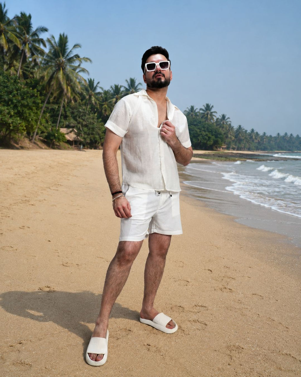 Men Ivory Colour  Chiffon Buttoned Shirt
