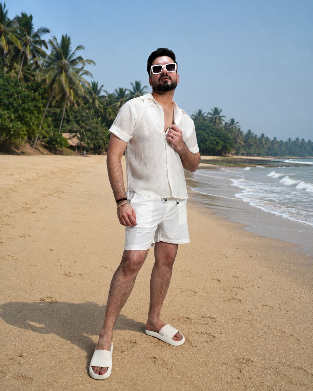 Men Ivory Colour  Chiffon Buttoned Shirt