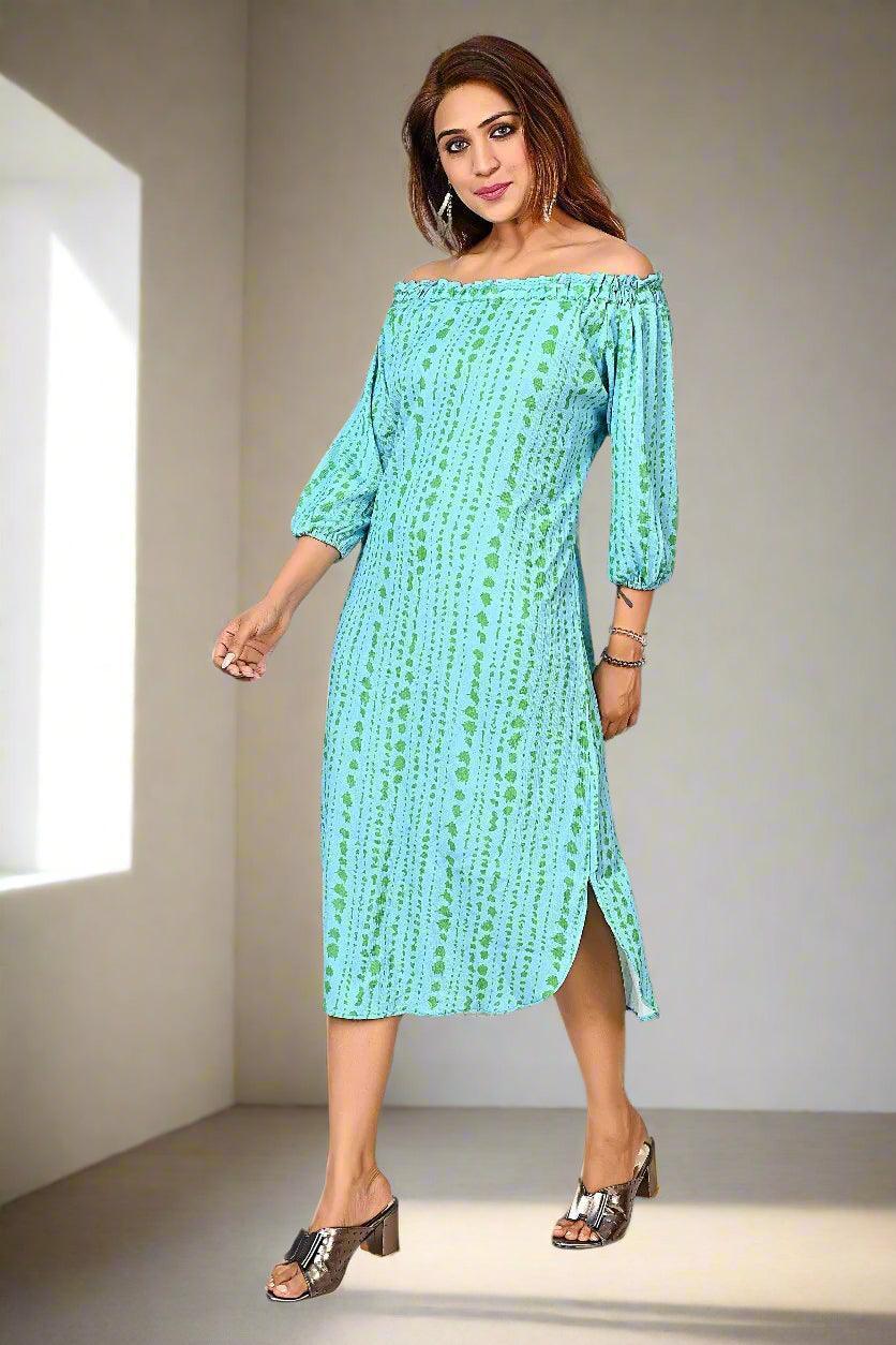 Aqua Breeze Off Shoulder Dress - Nirmal Online