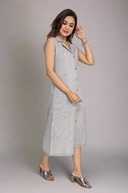Silver Grace Sleeveless Dress - Nirmal Online