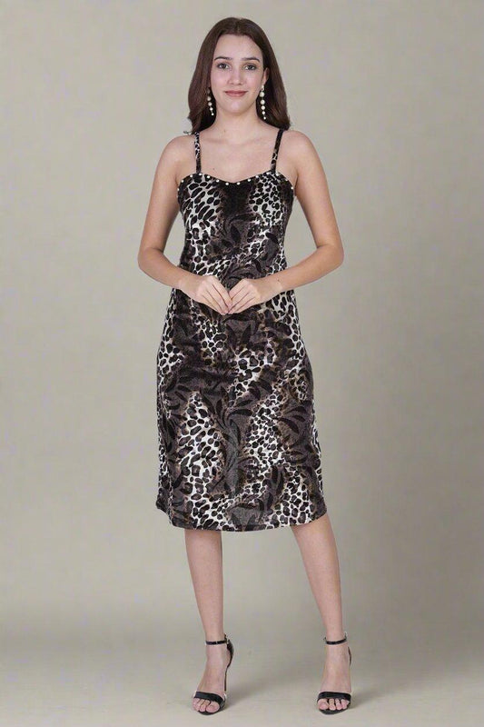 VELVET LEOPARD PRINT DRESS - Nirmal Online