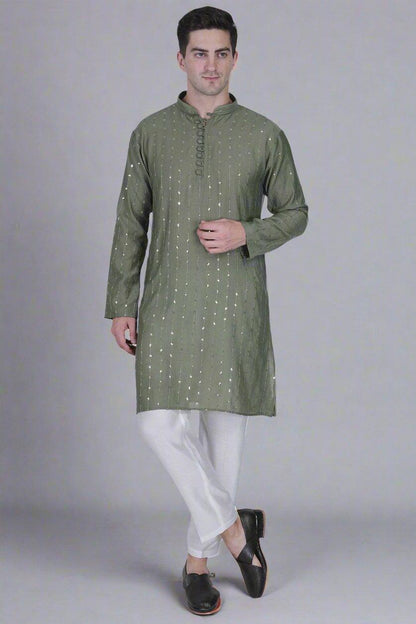 traditional olive color kurta for men
