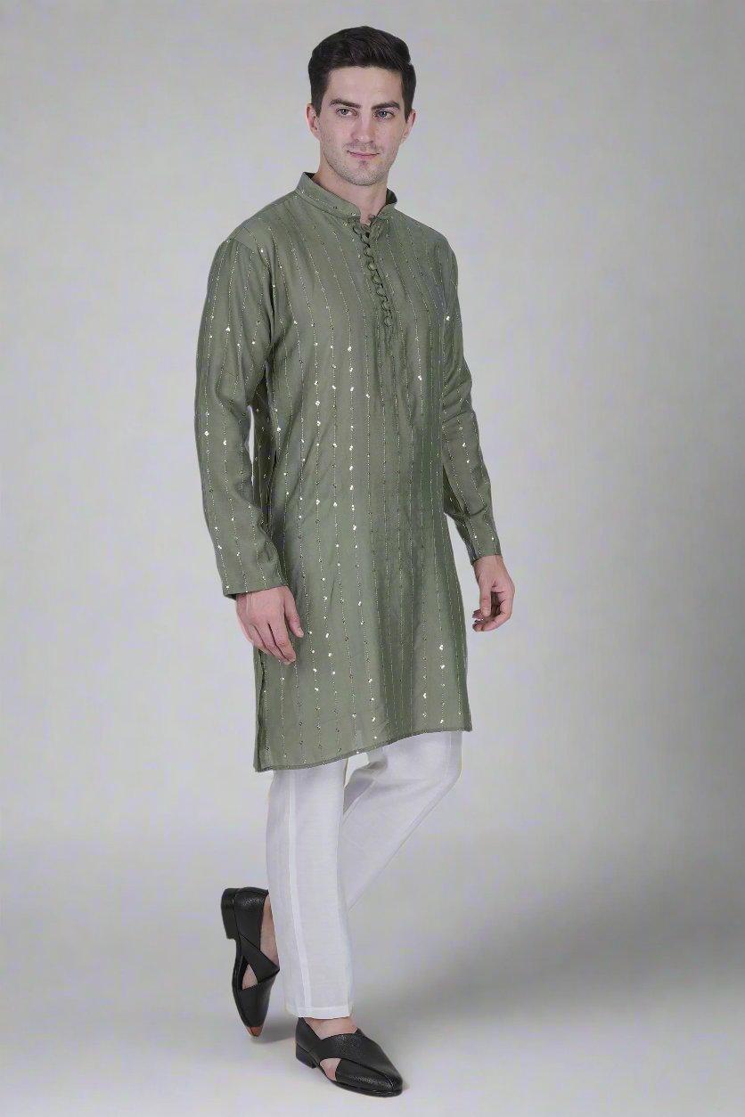 traditional olive color kurta for men