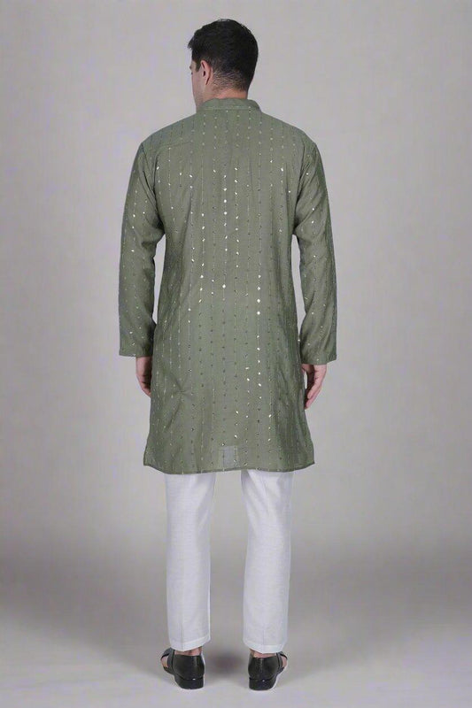traditional olive color kurta for men