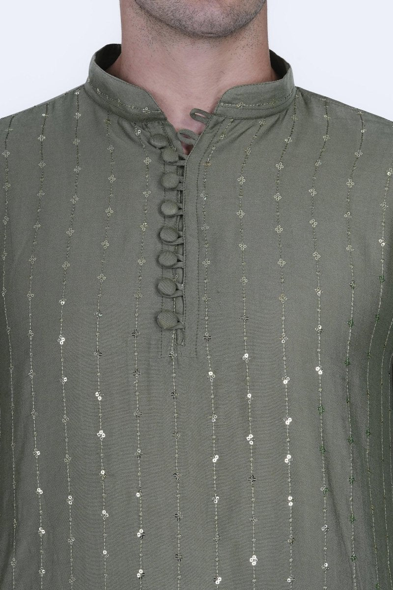 traditional olive color kurta for men