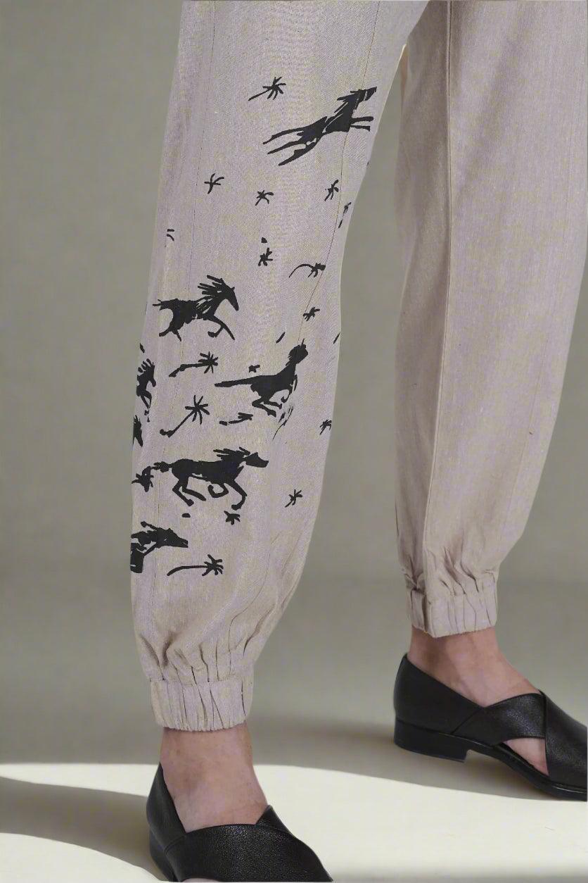 beige horse print men's pajama