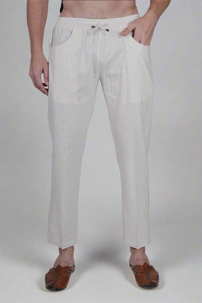 White Cotton linen touch Men's Pajama - Nirmal Online