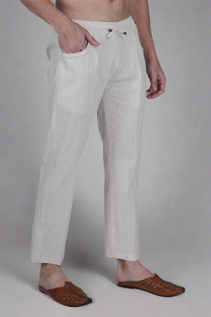 White Cotton linen touch Men's Pajama - Nirmal Online