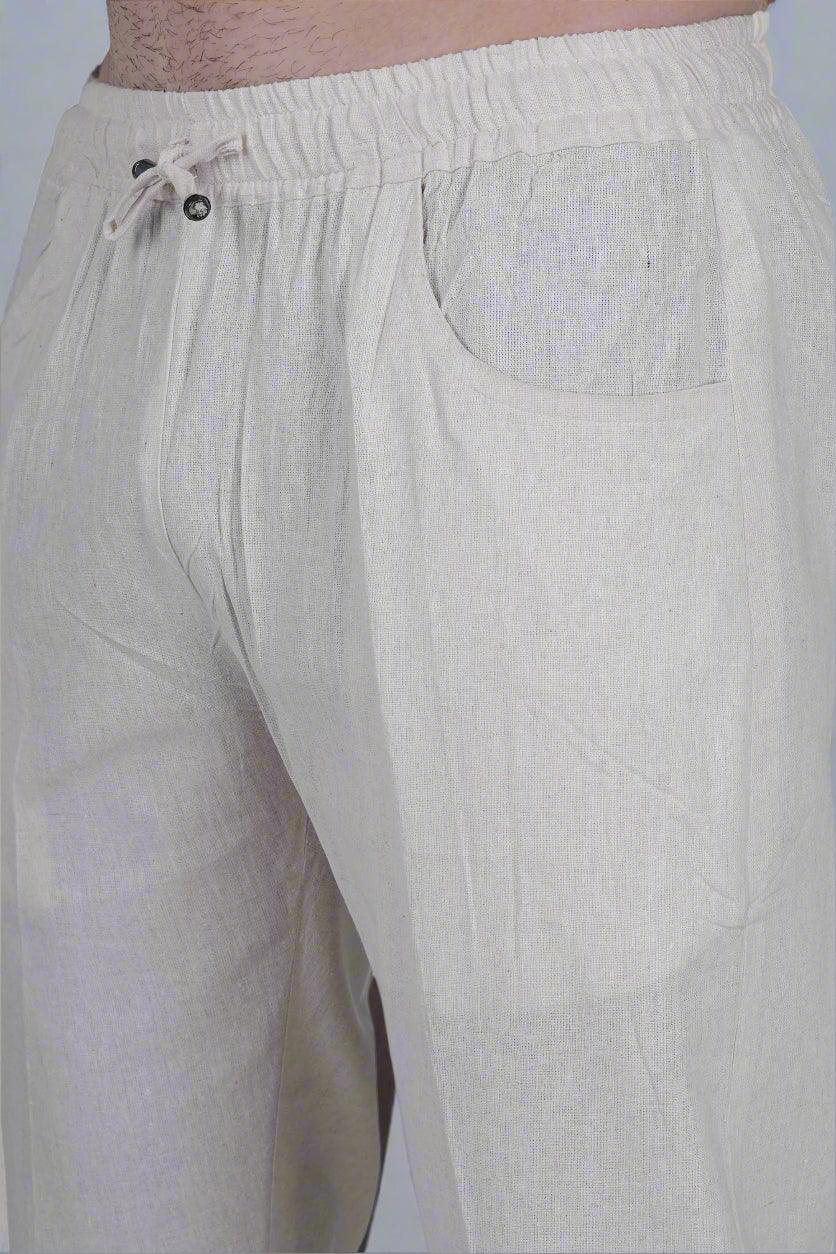 White Cotton linen touch Men's Pajama - Nirmal Online