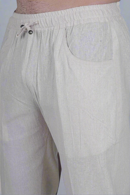 White Cotton linen touch Men's Pajama - Nirmal Online