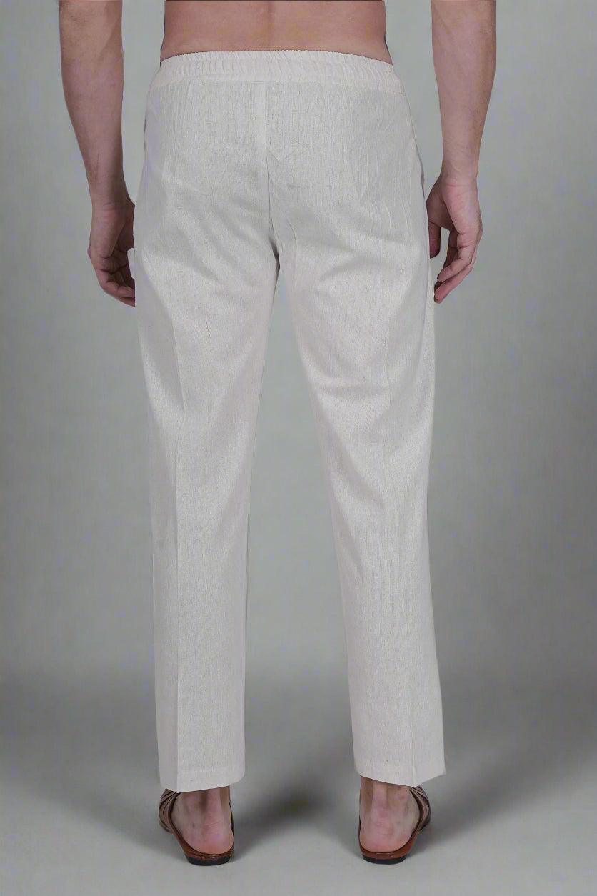 White Cotton linen touch Men's Pajama - Nirmal Online