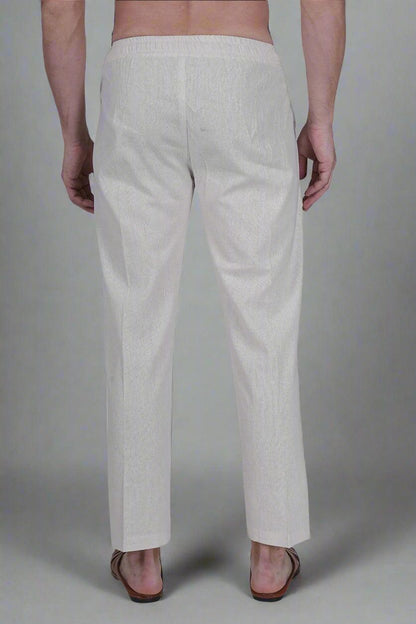 White Cotton linen touch Men's Pajama - Nirmal Online