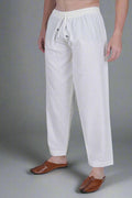 White Cotton Linen blend Men's salwar Pajama - Nirmal Online
