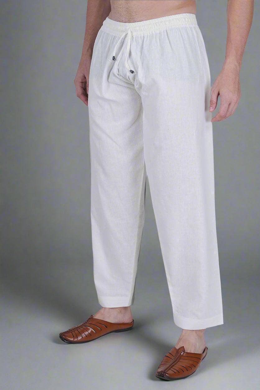 White Cotton Linen blend Men's salwar Pajama - Nirmal Online