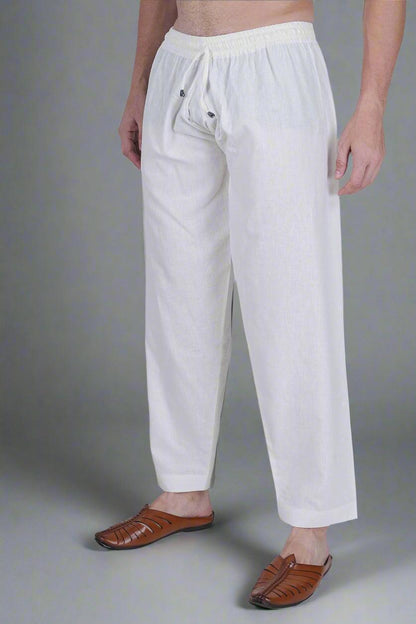 White Cotton Linen blend Men's salwar Pajama - Nirmal Online