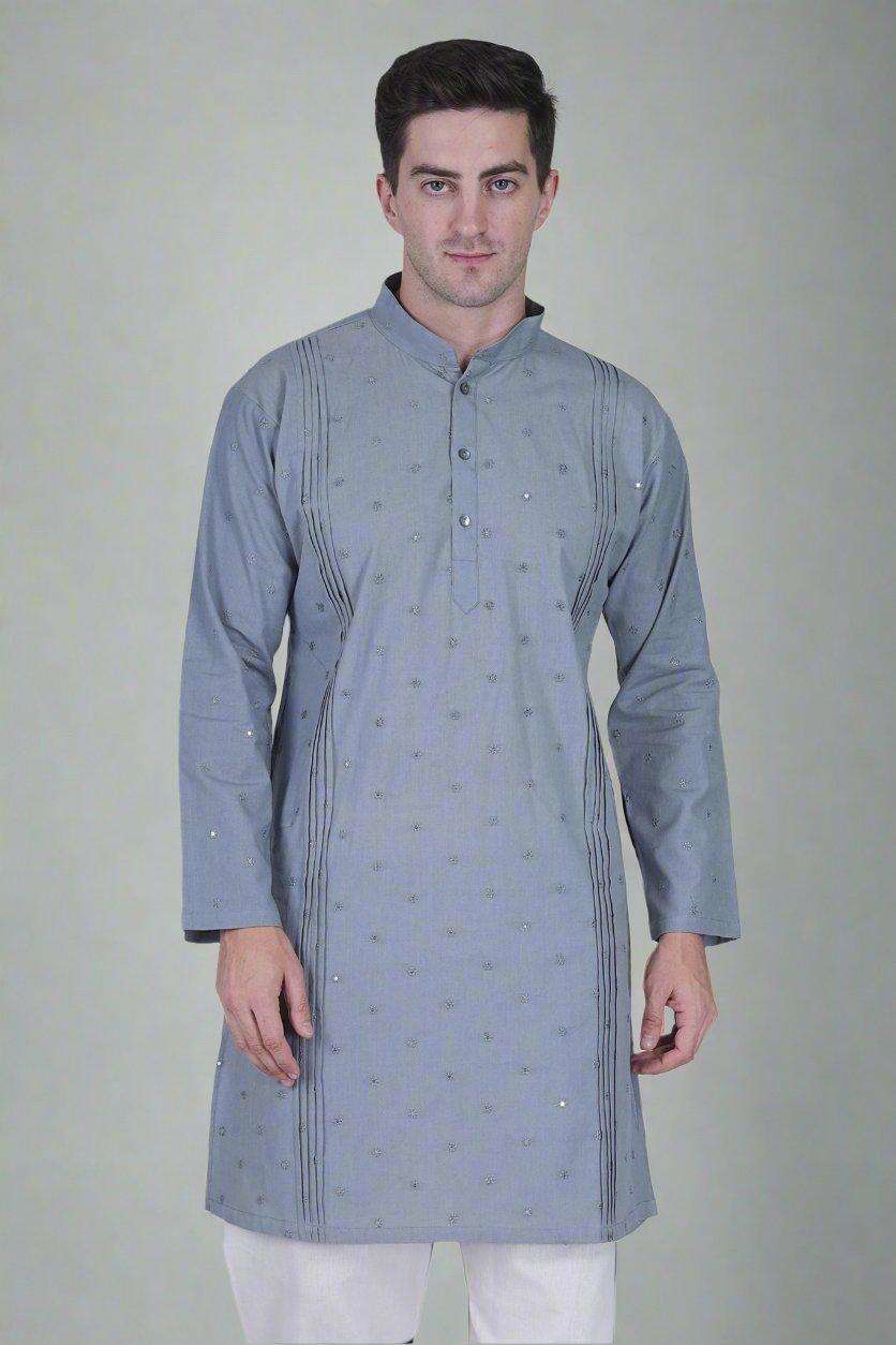 elegant silver festive kurta for men