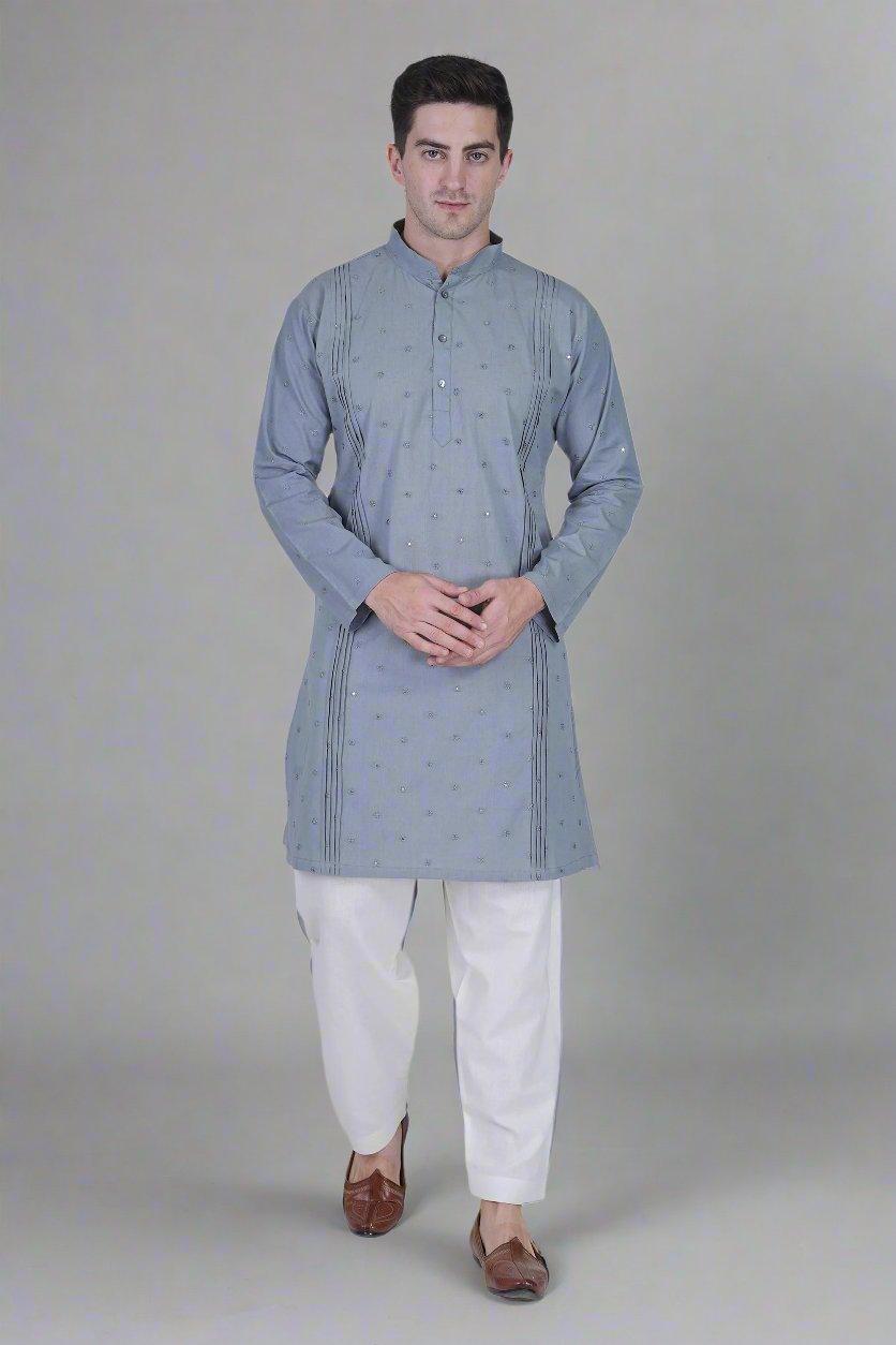 elegant silver festive kurta for men