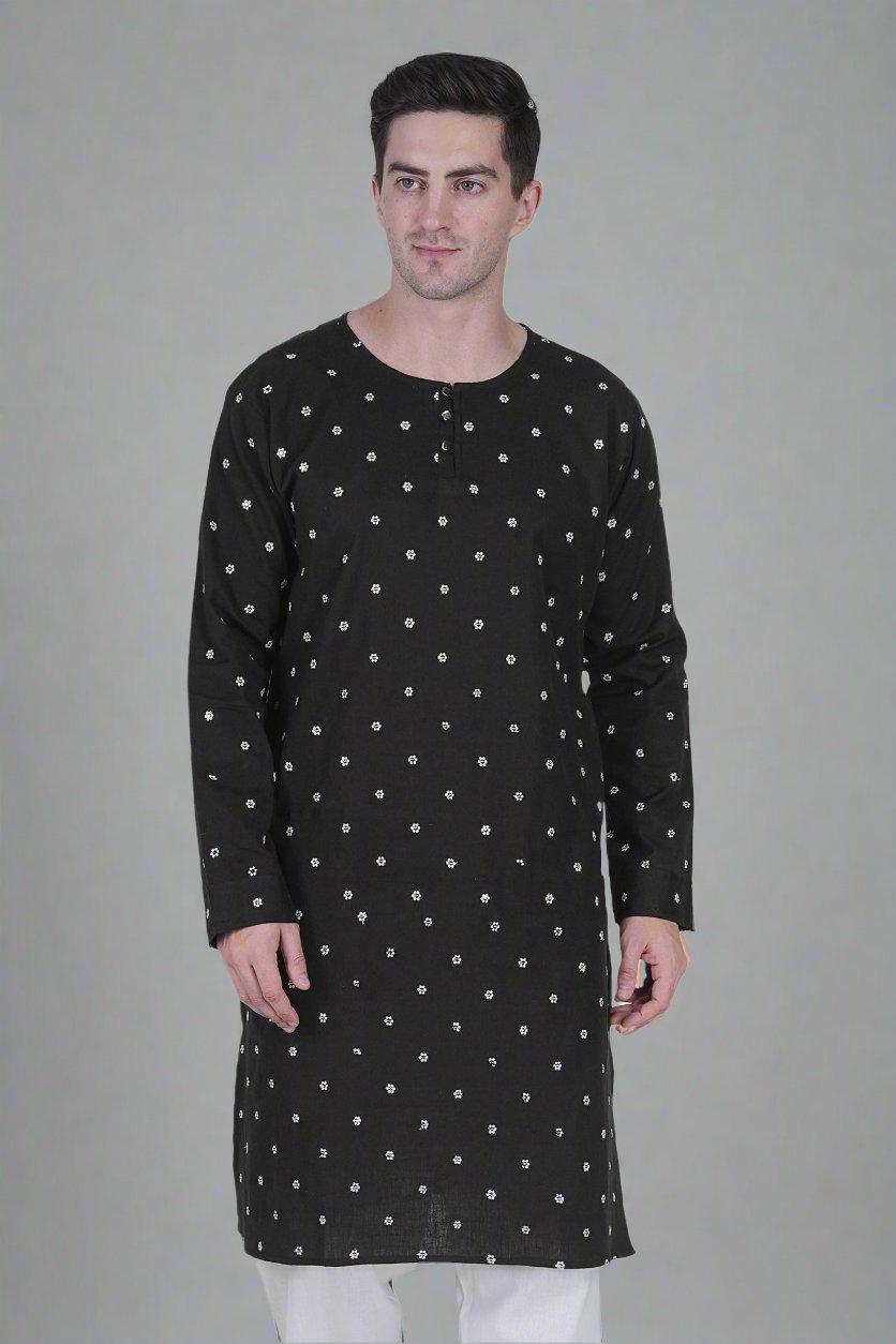 heritage black bloom kurta for men