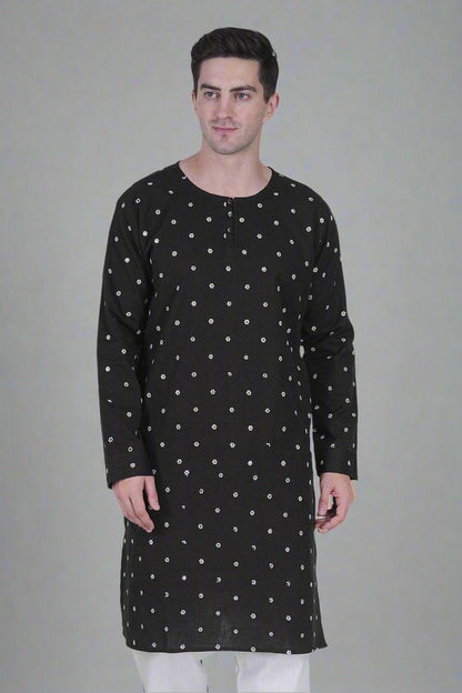 heritage black bloom kurta for men