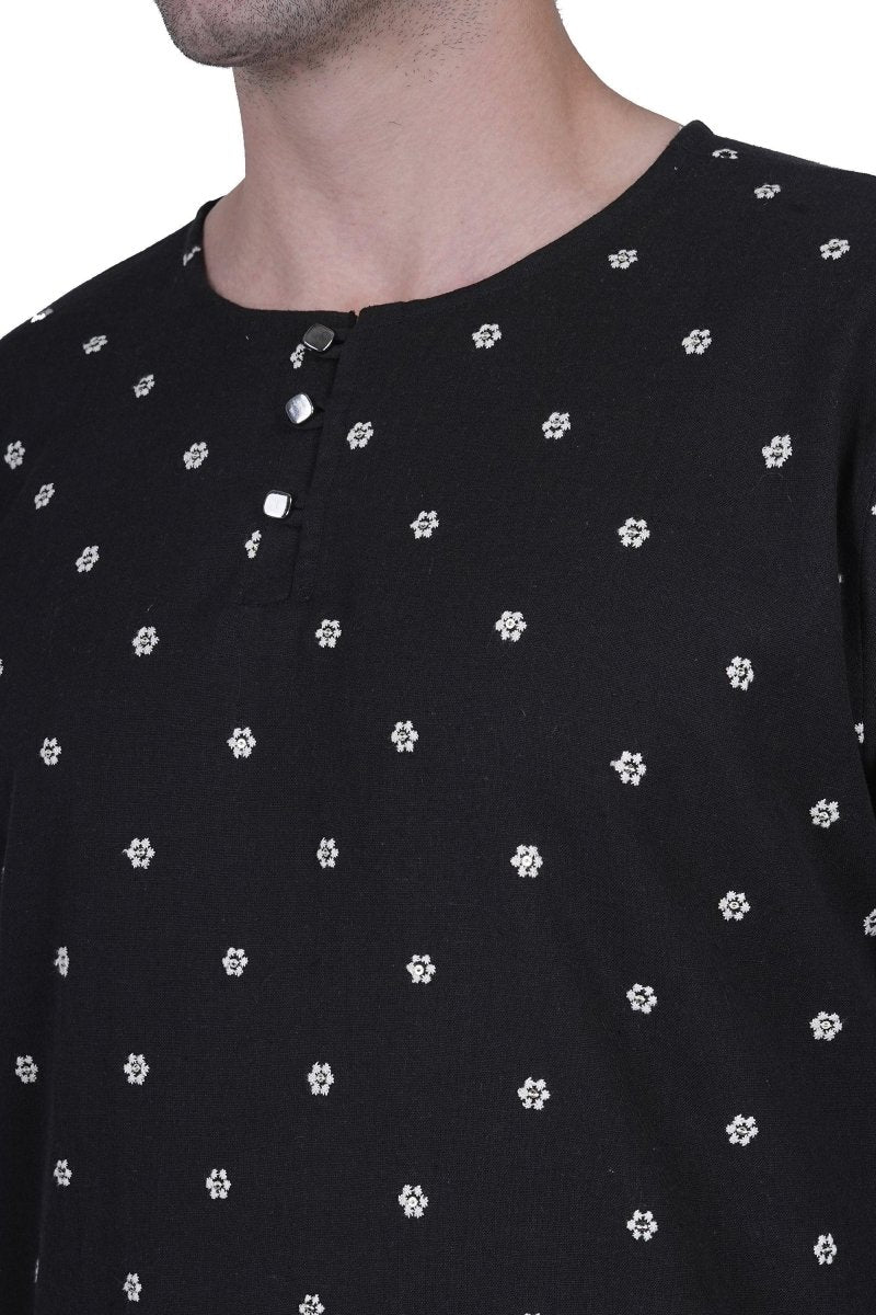 heritage black bloom kurta for men